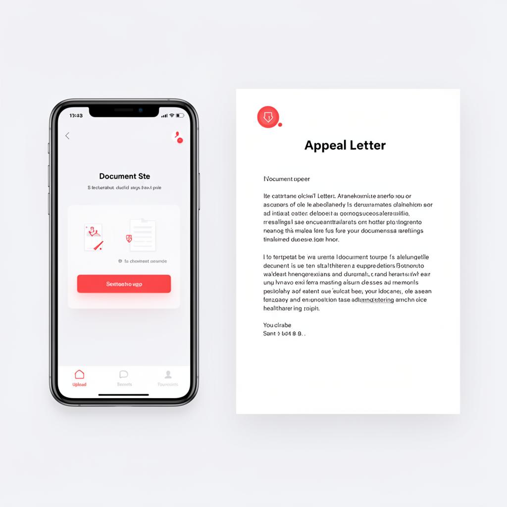 DefyAI mobile app showing document upload and appeal letter generation